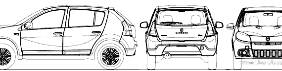 Renault Sandero (2012) - Рено - чертежи, габариты, рисунки автомобиля