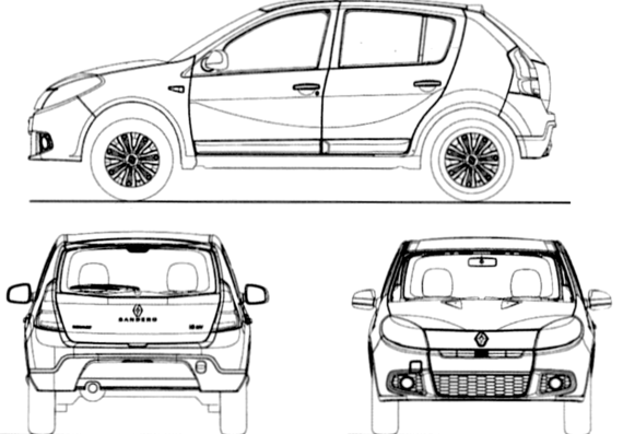Renault Sandero (2014) - Рено - чертежи, габариты, рисунки автомобиля