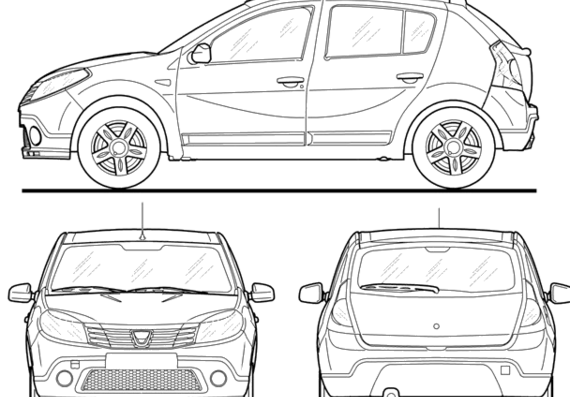 Renault Sandero Stepway (2012) - Рено - чертежи, габариты, рисунки автомобиля