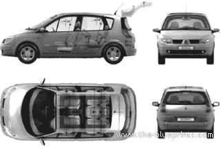 Renault Scenic II (2004) - Рено - чертежи, габариты, рисунки автомобиля