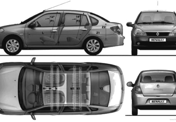 Renault Symbol (2010) - Рено - чертежи, габариты, рисунки автомобиля