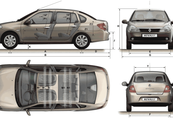 Renault Symbole - Рено - чертежи, габариты, рисунки автомобиля