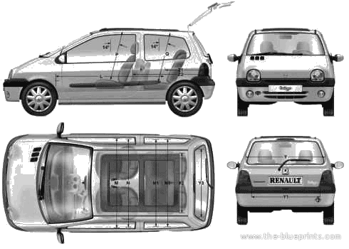 Renault Twingo - Рено - чертежи, габариты, рисунки автомобиля
