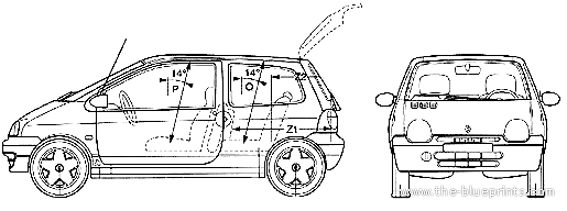 Renault Twingo (2005) - Рено - чертежи, габариты, рисунки автомобиля
