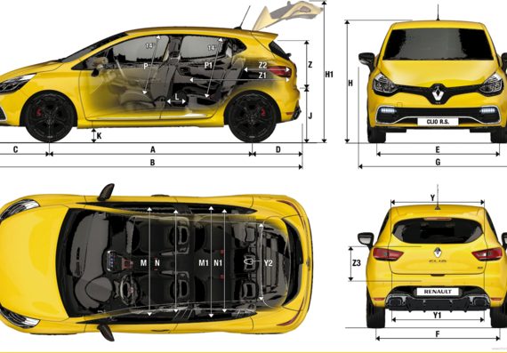 Renault clio 4 RS (2013) - Рено - чертежи, габариты, рисунки автомобиля