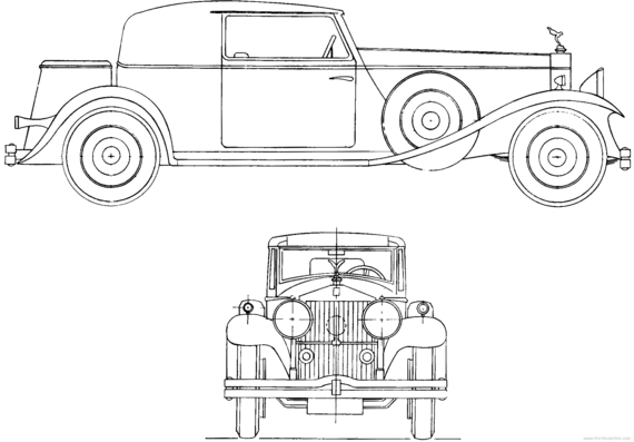 Rolls-Royce Phantom II Coupe (1930) - Роллс Ройс - чертежи, габариты, рисунки автомобиля