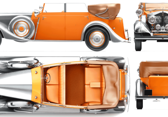Rolls-Royce Phantom II Star of India Thrupp and Marbely Cabriolet Sedan (1934) - Роллс Ройс - чертежи, габариты, рисунки автомобиля