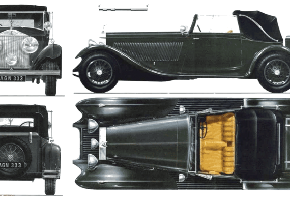Rolls Royce Phantom III Drophead Coupe (1933) - Роллс Ройс - чертежи, габариты, рисунки автомобиля