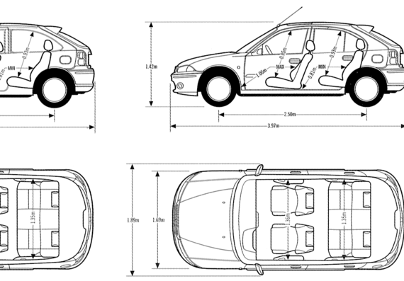 Rover 200 - Ровер - чертежи, габариты, рисунки автомобиля