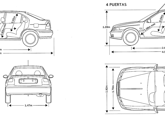 Rover 45 - Ровер - чертежи, габариты, рисунки автомобиля