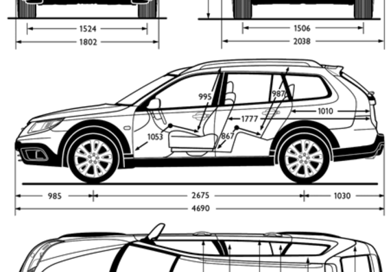 Saab 9-3X AWD (2010) - Сааб - чертежи, габариты, рисунки автомобиля