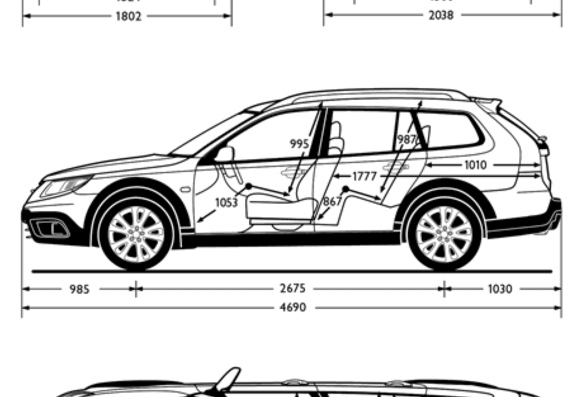 Saab 9-3X FWD (2010) - Сааб - чертежи, габариты, рисунки автомобиля