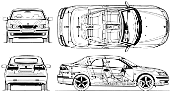 Saab 9-3 Cabriolet (2003) - Сааб - чертежи, габариты, рисунки автомобиля