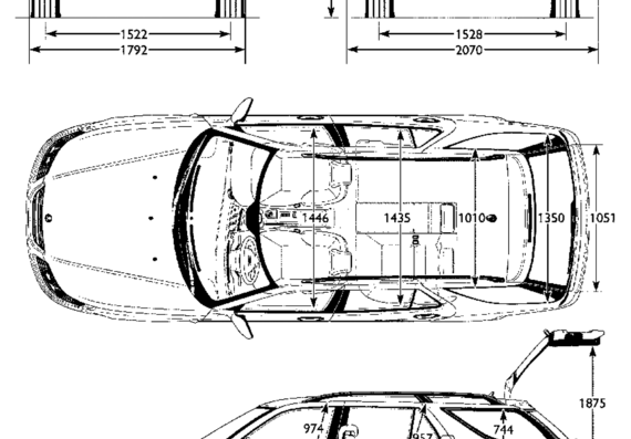 Saab 9-5 Estate (2007) - Сааб - чертежи, габариты, рисунки автомобиля