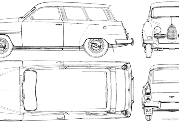 Saab 95 (1960) - Сааб - чертежи, габариты, рисунки автомобиля