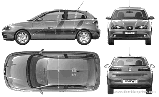 Seat Ibiza 3-Door (2005) - Сеат - чертежи, габариты, рисунки автомобиля
