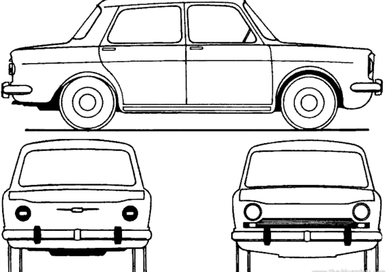 Simca 1000 (1965) - Симка - чертежи, габариты, рисунки автомобиля