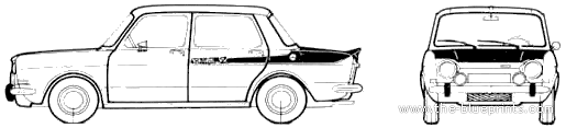 Simca 1000 Rallye 2 (1968) - Симка - чертежи, габариты, рисунки автомобиля