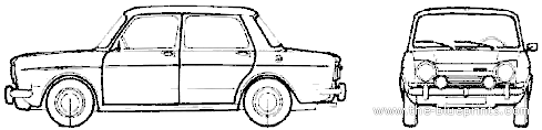 Simca 1000 SR (1968) - Симка - чертежи, габариты, рисунки автомобиля