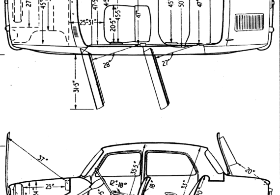 Simca 1000 Special (1963) - Симка - чертежи, габариты, рисунки автомобиля