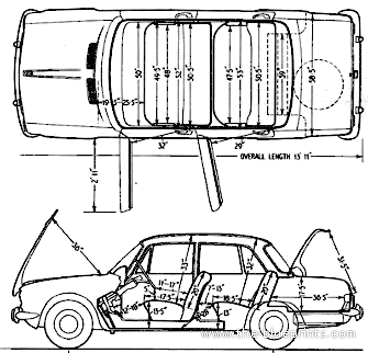 Simca 1300 GL (1963) - Симка - чертежи, габариты, рисунки автомобиля