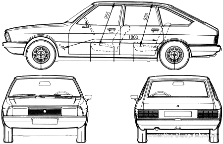 Simca 1307 (1977) - Симка - чертежи, габариты, рисунки автомобиля