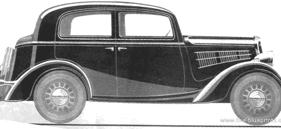 Simca 6 4-Door Berline (1936) - Симка - чертежи, габариты, рисунки автомобиля