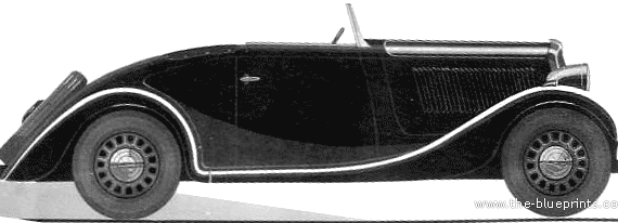 Simca 6 Cabriolet (1936) - Симка - чертежи, габариты, рисунки автомобиля