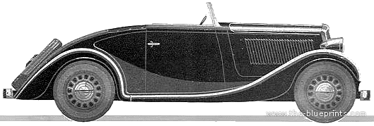 Simca 6 Cabriolet (1937) - Симка - чертежи, габариты, рисунки автомобиля