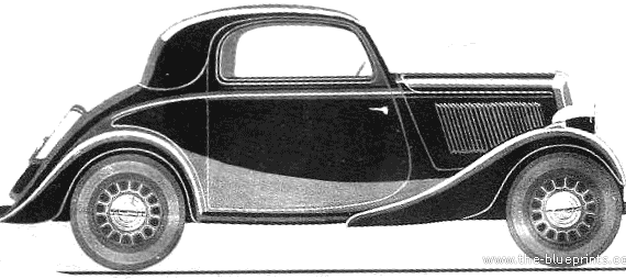 Simca 6 Faux Cabriolet (1936) - Симка - чертежи, габариты, рисунки автомобиля