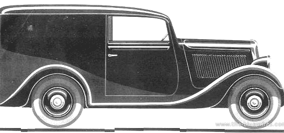 Simca 6 Fourgon (1936) - Симка - чертежи, габариты, рисунки автомобиля