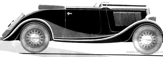Simca 6 Roadster (1936) - Симка - чертежи, габариты, рисунки автомобиля