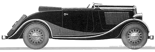 Simca 6 Roadster (1937) - Симка - чертежи, габариты, рисунки автомобиля