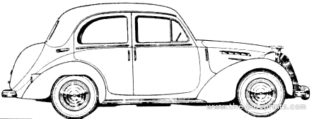 Simca 8 1200 Berline (1949) - Симка - чертежи, габариты, рисунки автомобиля