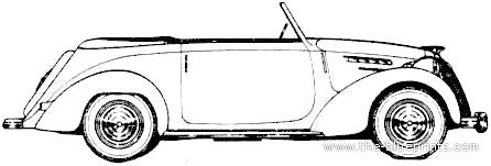 Simca 8 1200 Cabriolet (1949) - Симка - чертежи, габариты, рисунки автомобиля