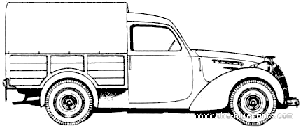 Simca 8 1200 Camionette (1949) - Симка - чертежи, габариты, рисунки автомобиля