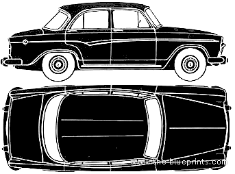 Simca Aronde 4-Door P60 (1960) - Симка - чертежи, габариты, рисунки автомобиля