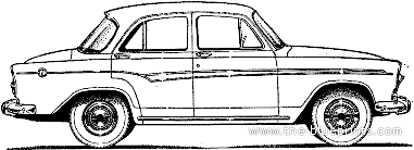 Simca Aronde P60 4-Door Elysee (1960) - Симка - чертежи, габариты, рисунки автомобиля