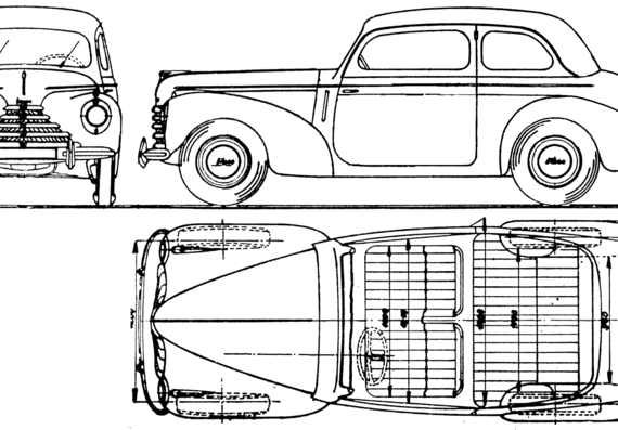 Skoda 1101S (1949) - Шкода - чертежи, габариты, рисунки автомобиля