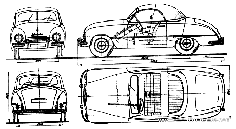 Skoda 1200 Cabriolet - Шкода - чертежи, габариты, рисунки автомобиля