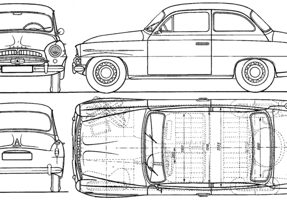 Skoda 440 (1957) - Шкода - чертежи, габариты, рисунки автомобиля