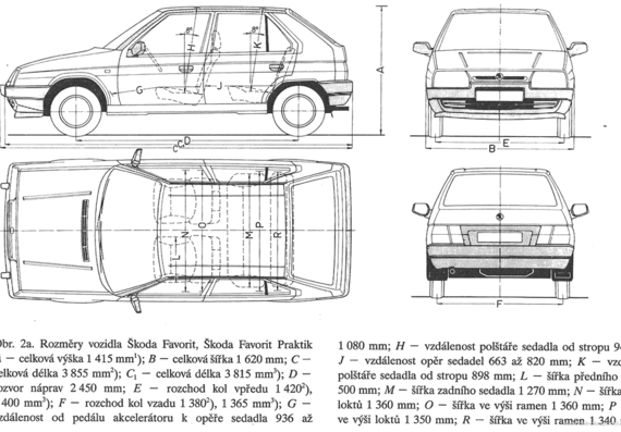 Skoda Favorit (1993) - Шкода - чертежи, габариты, рисунки автомобиля