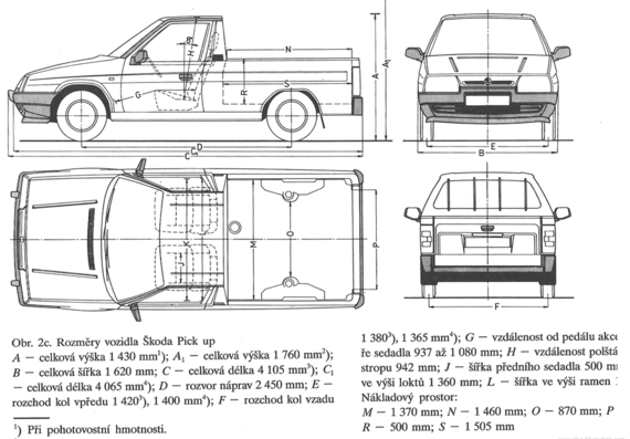 Skoda Favorit Pick-Up (1993) - Шкода - чертежи, габариты, рисунки автомобиля