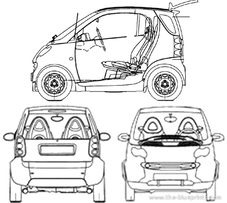 Smart ForTwo Coupe (2005) - Смарт - чертежи, габариты, рисунки автомобиля