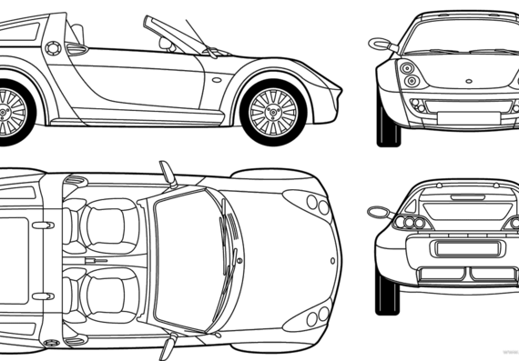 Smart Roadster Coupe - Смарт - чертежи, габариты, рисунки автомобиля