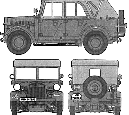 Stuewer Kfz.1 le.gl.Einheits-Pkw - Different cars - drawings, dimensions, pictures of the car
