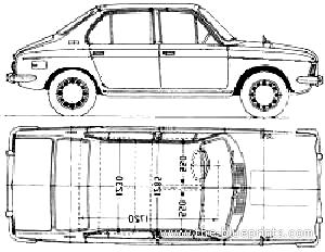 Subaru 1000 4-Door (1968) - Субару - чертежи, габариты, рисунки автомобиля