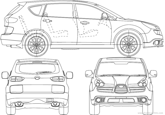 Subaru B9 Tribeca (2007) - Субару - чертежи, габариты, рисунки автомобиля