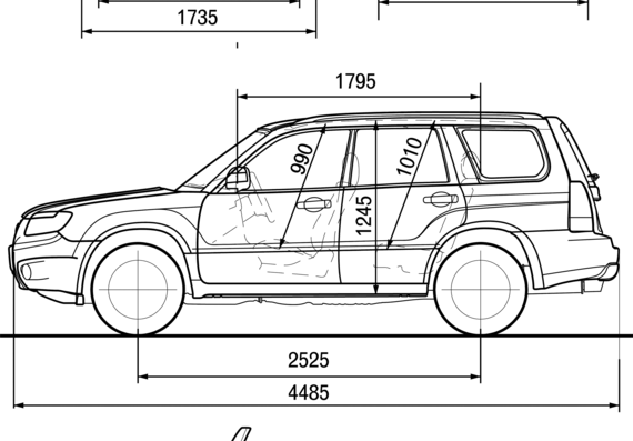 Subaru Forester - Субару - чертежи, габариты, рисунки автомобиля