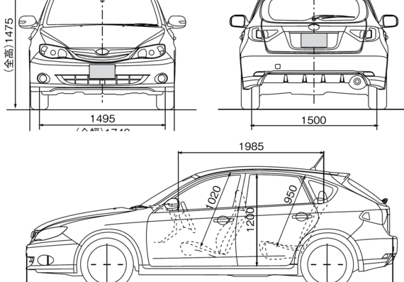 Subaru Impreza (2010) - Субару - чертежи, габариты, рисунки автомобиля